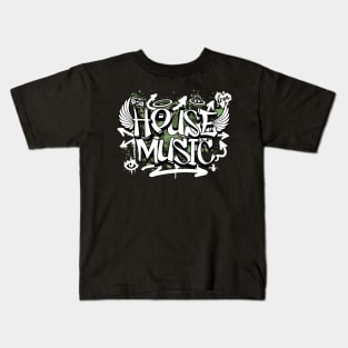 HOUSE MUSIC  - Graffiti Steez (Army Green/White) Kids T-Shirt